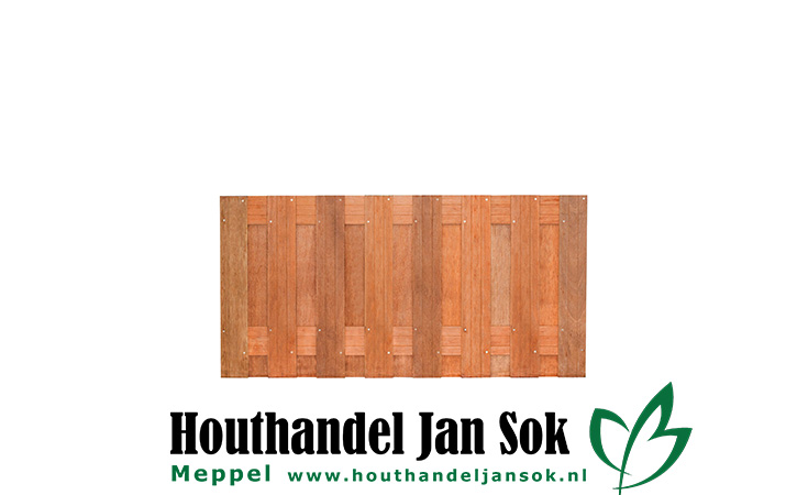 Tuinscherm hardhout 17 planks (15+2) Kampen 90x180cm Planken: 1.4x14.0cm / 15 stuks Schuttingen / Hekken Schutting schermen  bij Houthandel Jan Sok