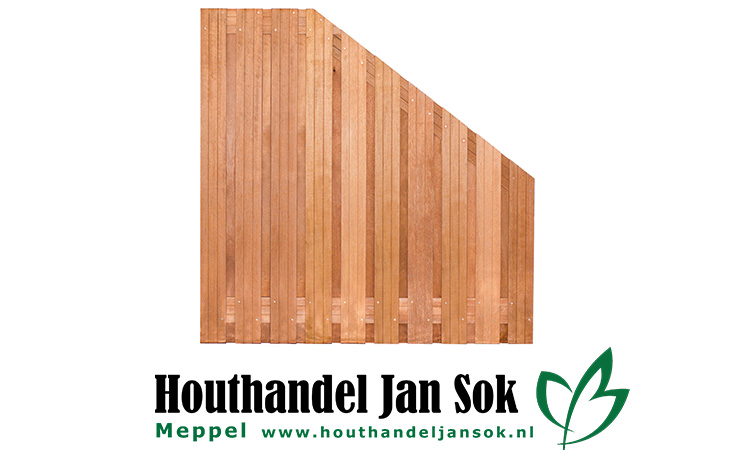Tuinscherm hardhout 21 planks (19+2) Dronten 180/90x180cm VERLOOP Planken: 1.4x14.0cm / 19 stuks Schuttingen / Hekken Schutting schermen  bij Houthandel Jan Sok