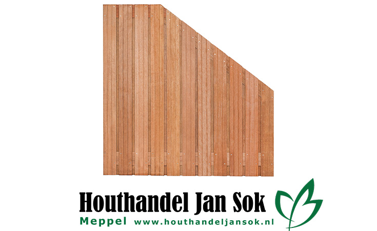 Tuinscherm hardhout 23 planks (21+2) Hoorn 180/90x180cm VERLOOP Planken: 1.4x14.0cm / 21 stuks Schuttingen / Hekken Schutting schermen  bij Houthandel Jan Sok