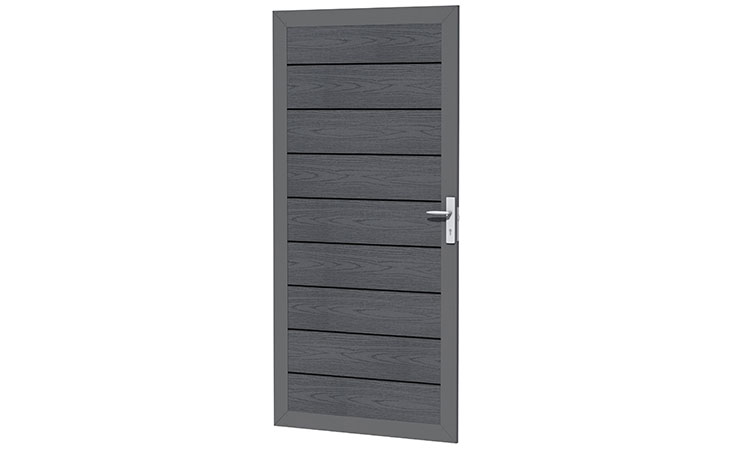 Composiet deur met houtmotief in aluminium frame 90 x 183 cm, antraciet. Composiet en aluminium Deuren  bij Houthandel Jan Sok
