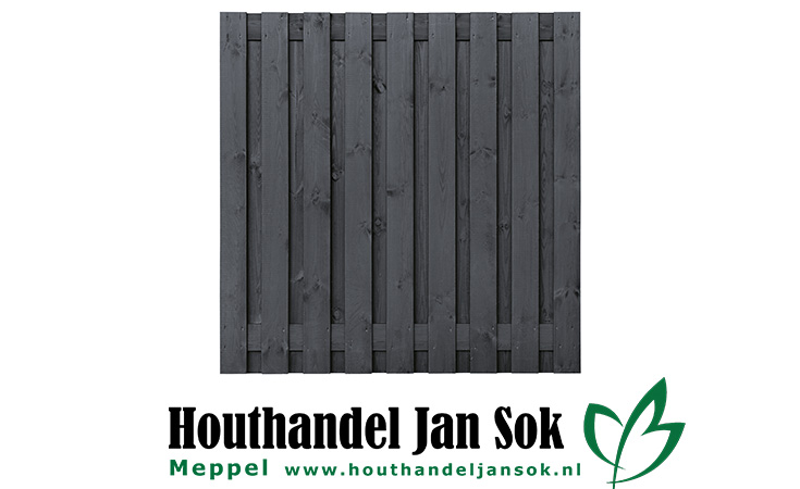 Tuinscherm zwart gesp. 19 planks (17+2) Koblenz H180xB180cm Planken: 1.6x14.0cm / 17 stuks Schuttingen / Hekken Schutting schermen  bij Houthandel Jan Sok