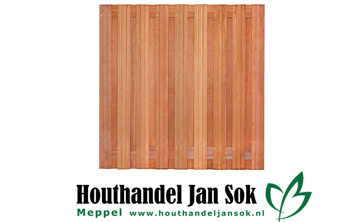Tuinscherm hardhout 19 planks (17+2) Harlingen 180 x 180 Planken: 1.4x14.0cm / 17 stuks Schuttingen / Hekken Schutting schermen  bij Houthandel Jan Sok