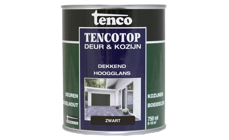 Tencotop & Kozijn Dekkend Hoogglans Zwart 0,75 L., Verf/Beitsen Houthandel Sok