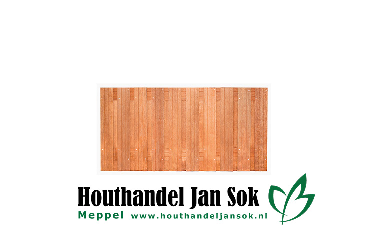 Tuinscherm hardhout 21 planks (19+2) Dronten 180 x 90 Planken: 1.4x14.0cm / 19 stuks Schuttingen / Hekken Schutting schermen  bij Houthandel Jan Sok