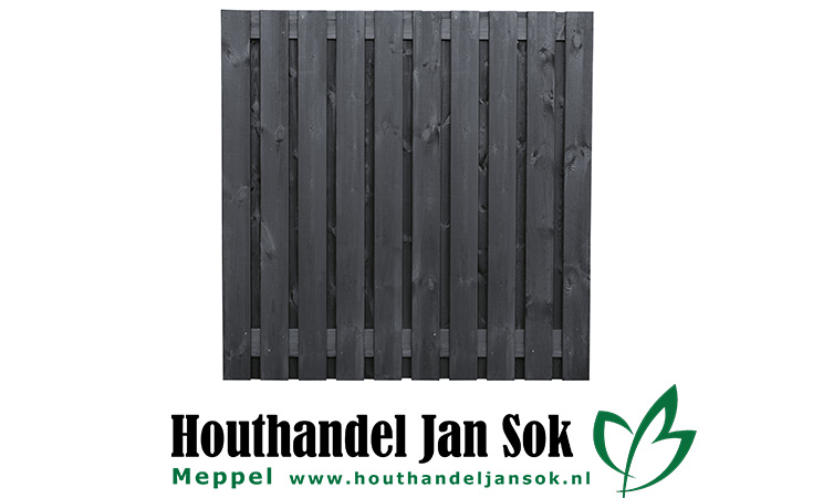 Tuinscherm zwart gesp. 21 planks (19+2) Stuttgart 180x180cm Planken: 1.6x14.0cm / 19 stuks Schuttingen / Hekken Schutting schermen  bij Houthandel Jan Sok