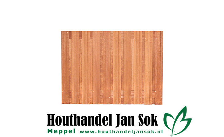 Tuinscherm hardhout 21 planks (19+2) Dronten 180 x 130 Planken: 1.4x14.0cm / 19 stuks Schuttingen / Hekken Schutting schermen  bij Houthandel Jan Sok