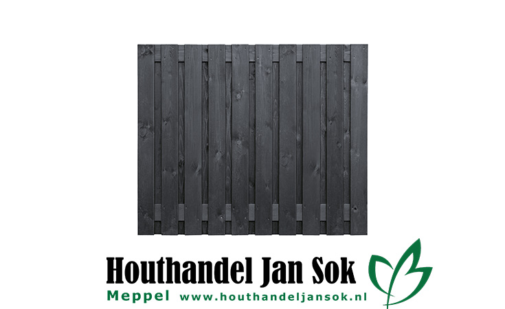 Tuinscherm zwart gesp. 21 planks (19+2) Stuttgart 150x180cm Planken: 1.6x14.0cm / 19 stuks Schuttingen / Hekken Schutting schermen  bij Houthandel Jan Sok