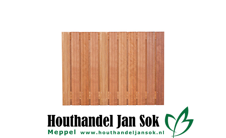 Tuinscherm hardhout 23 planks (21+2) Hoorn 180 x 130 Planken: 1.4x14.0cm / 21 stuks Schuttingen / Hekken Schutting schermen  bij Houthandel Jan Sok