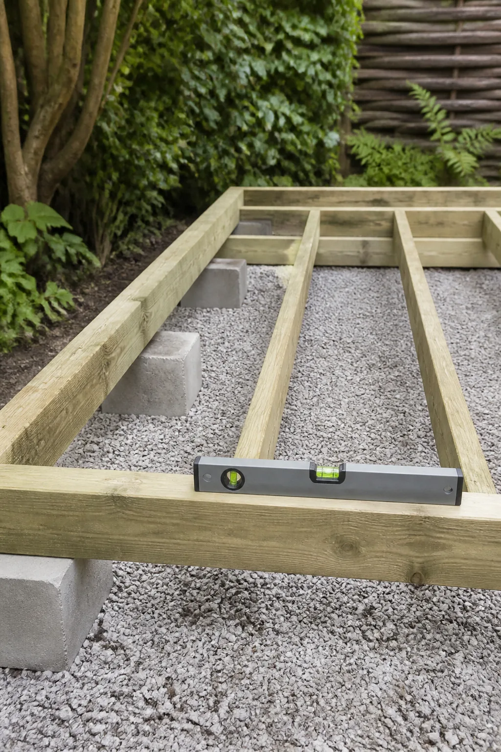 Funderingsbalken en vloer van tuinhuis aanleggen