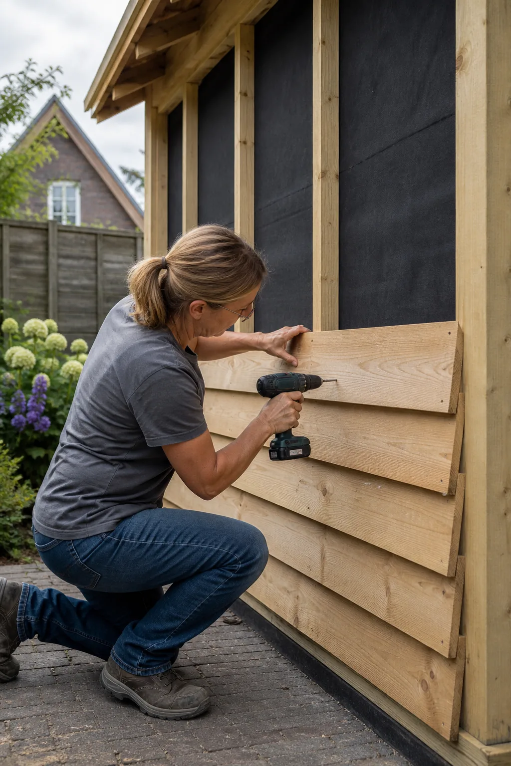 Houtskeletwanden met rabatdelen bekleden